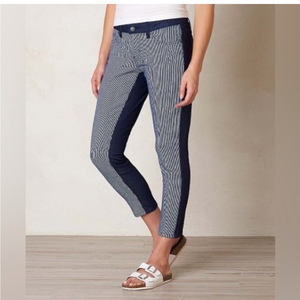 prAna Indigo Stripe Jett Organic Cotton Capri Pants‎ Size 4 Railroad Stripes